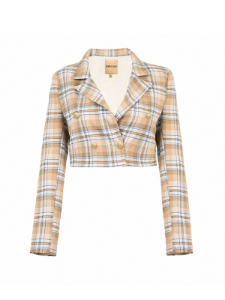 Cropped Plaid Blazer Tan