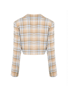 Cropped Plaid Blazer Tan