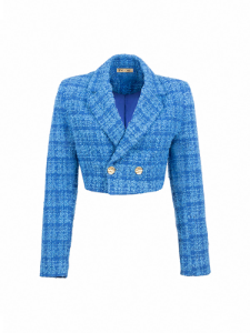 Tweed Cropped Blazer -Blue 