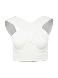 Cross Sleeveless Underwire Crop Top -White