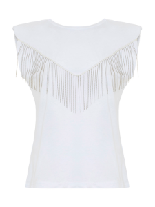 Metal Fringe Sleeveless T-Shirt -White