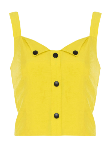 Black Button Sleeveless Top -Yellow