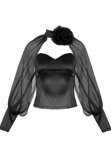 Picture of Sheer Puff Sleeve Blouse 