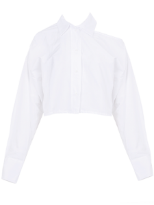 Cutout Button Up Crop Shirt -White	